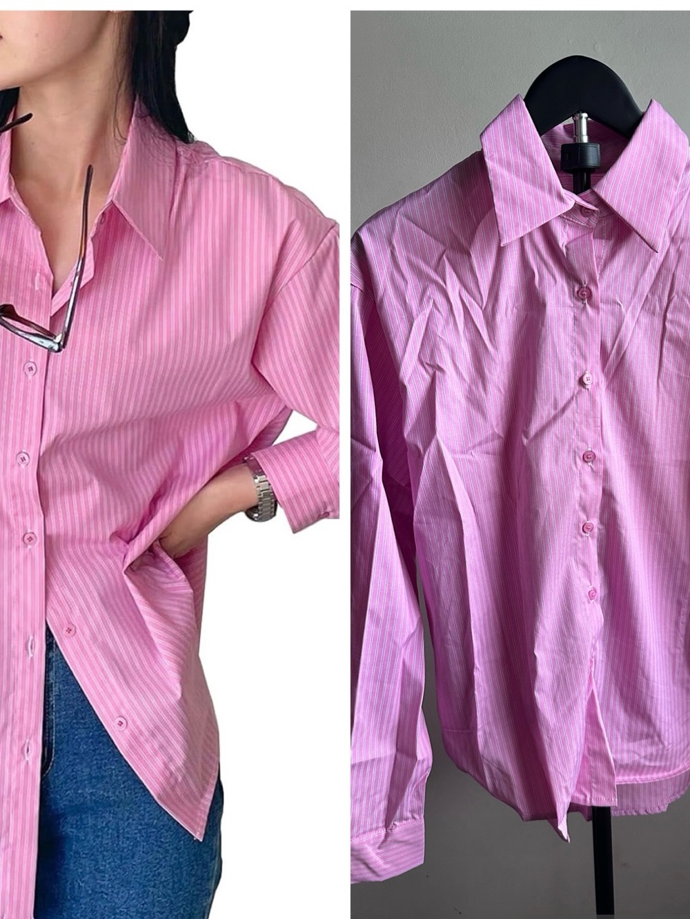 Women's Pink Striped Button-Down Shirt